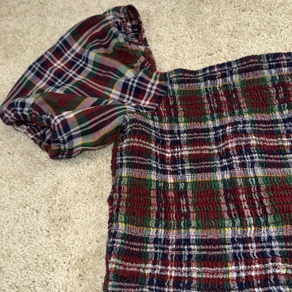 American Eagle Plaid| Puff Sleeve| Smocked Blouse - Picture 5 of 13